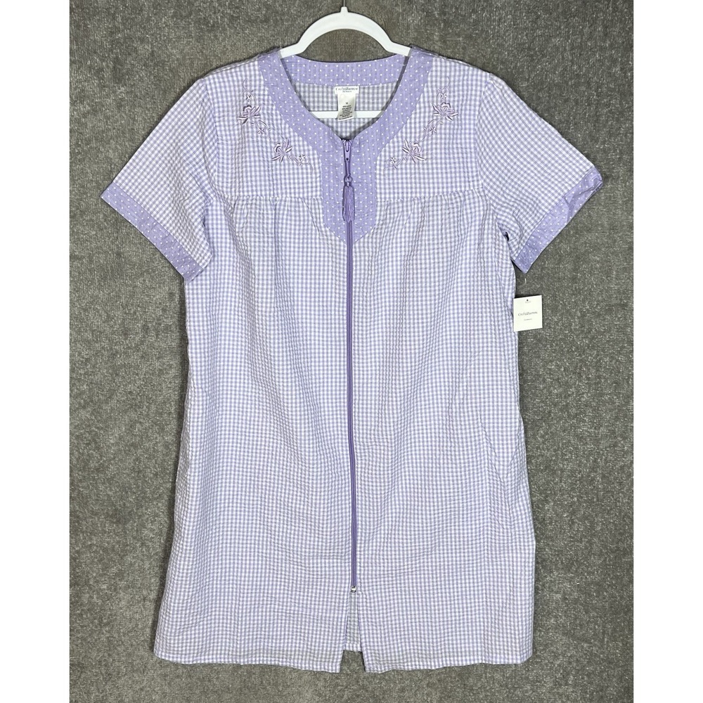 Croft & Barrow Seersucker Nightgown Womens Size M Purple Lightweight Pockets Zip